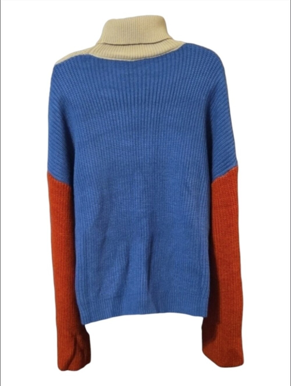 Turtleneck Colorblock Sweater - Cream with Rust Sleeves - Picture 3 of 3